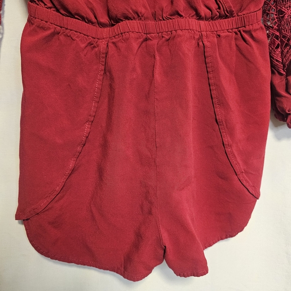 Express Burgundy Romper with Lace Sleeves Women's Small - Picture 5 of 9